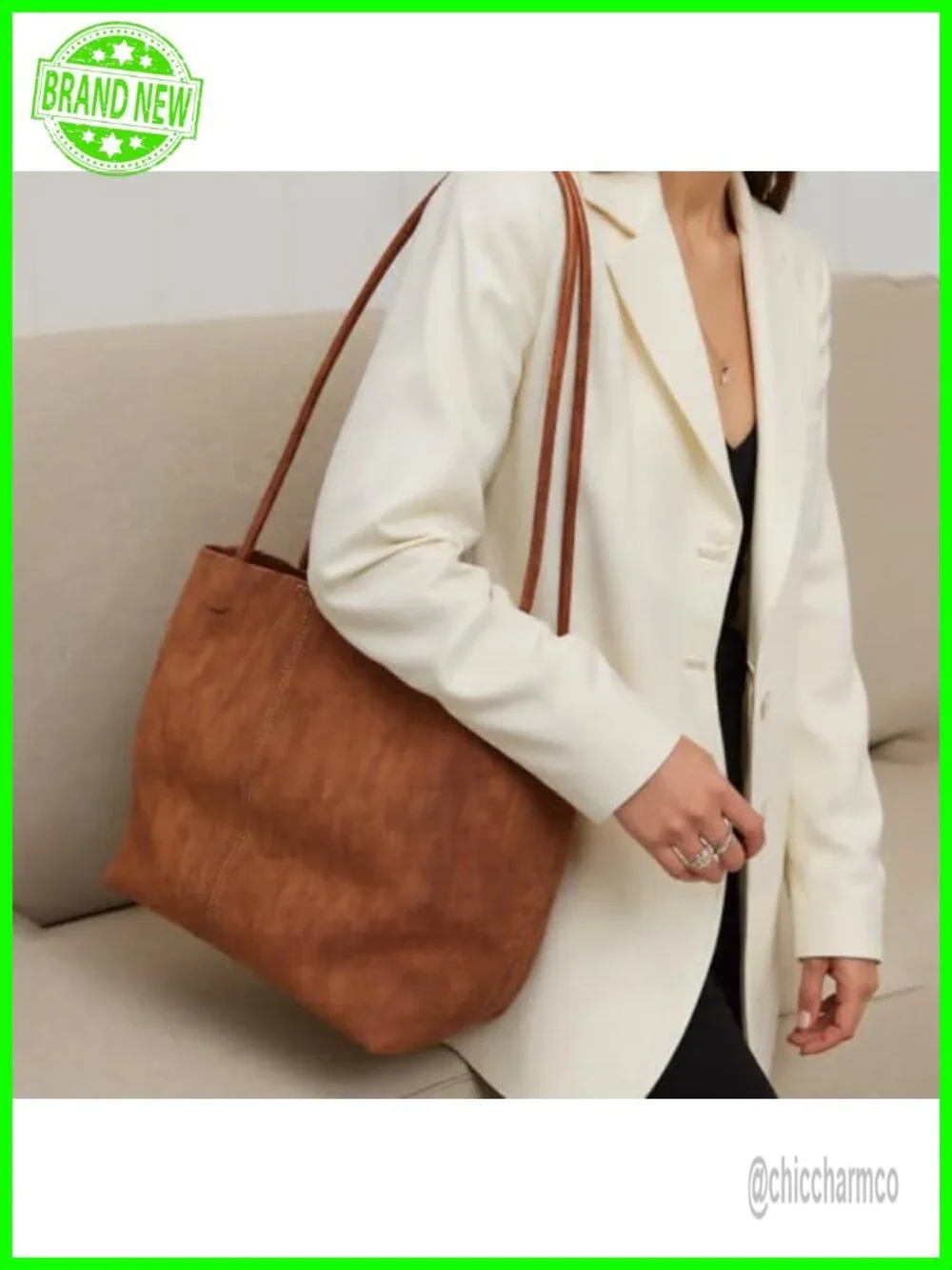 Faux Suede Tote Bag with Large Capacity, Soft Hobo Shoulder Bag